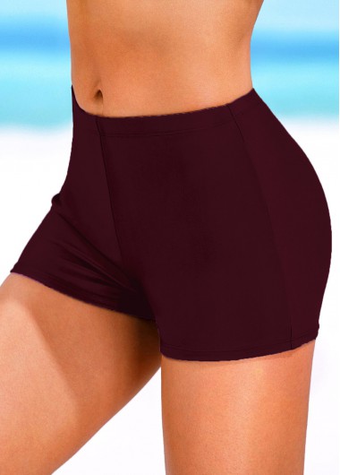 Modlily Mid Waisted Dark Reddish Purple Swim Shorts - XL