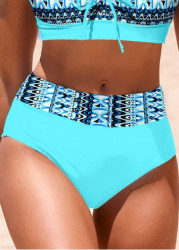 Modlily Mid Waisted Geometric Print Cyan Bikini Bottom - XXL