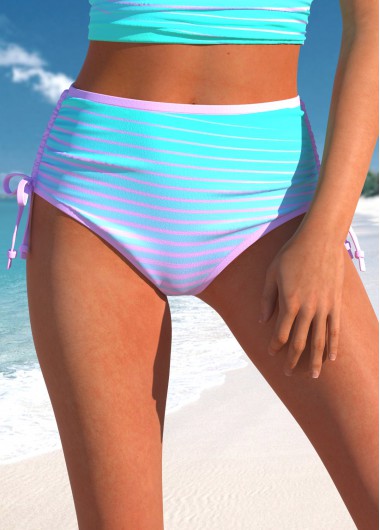 Modlily Mid Waisted Striped Multi Color Bikini Bottom - XL