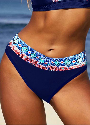 Modlily Mid Waisted Tribal Print Navy Bikini Bottom - XXL