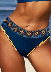 Modlily Mid Waisted Tribal Print Peacock Blue Bikini Bottom - XL