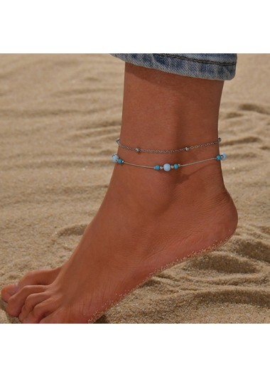 Modlily Mint Green Alloy Beaded Anklets Set - One Size