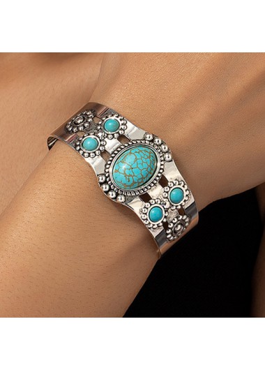 Modlily Mint Green Alloy Retro Wide Bangle - One Size