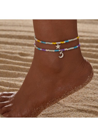 Modlily Mint Green Beaded Moon Polyresin Anklets Set - One Size