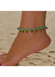 Modlily Mint Green Beaded Polyresin Layered Anklet - One Size