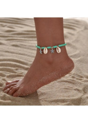 Modlily Mint Green Beaded Starfish Shell Anklet - One Size