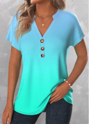 Modlily Mint Green Button Ombre Short Sleeve T Shirt - S