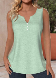 Modlily Mint Green Button Sleeveless Split Neck Tank Top - S