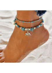 Modlily Mint Green Elephant Beaded Layered Anklet - One Size