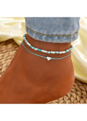 Modlily Mint Green Heart Beaded Plastic Anklets - One Size