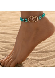 Modlily Mint Green Heart Polyresin Detail Anklet - One Size