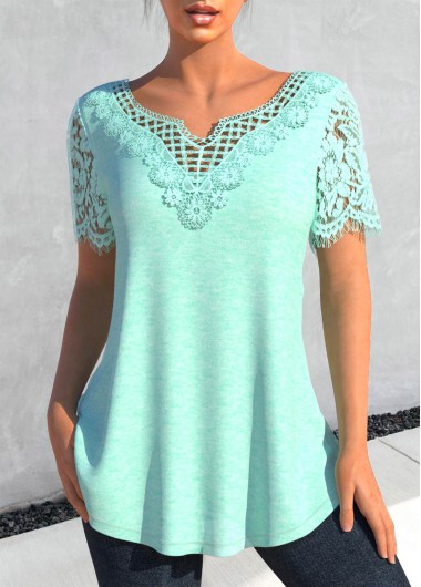 Modlily Mint Green Lace Short Sleeve T Shirt - S