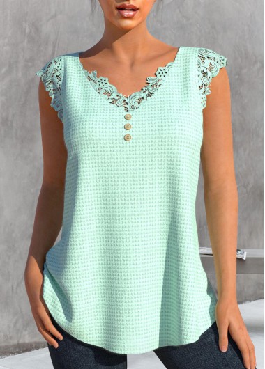 Modlily Mint Green Lace V Neck Tank Top - S