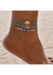 Modlily Mint Green Layered Shell Alloy Anklets - One Size