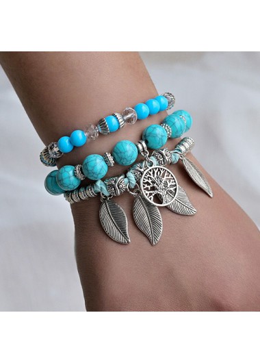 Modlily Mint Green Leaf Retro Bracelets Set - One Size