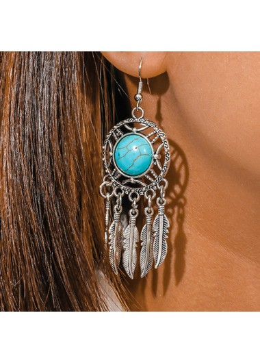 Modlily Mint Green Leaf Tassel Hollow Earrings - One Size