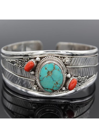 Modlily Mint Green Metal Retro Bohemian Bangle - One Size