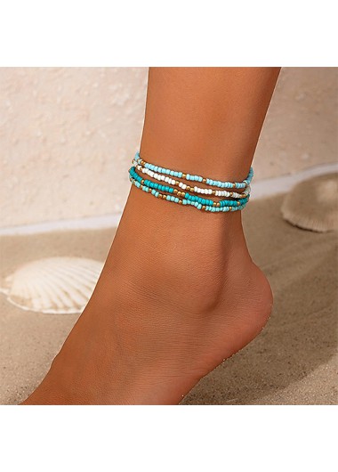 Modlily Mint Green Ombre Layered Polyresin Anklets Set - One Size