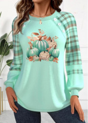 Modlily Mint Green Patchwork Plus Size Long Sleeve Sweatshirt - 1X