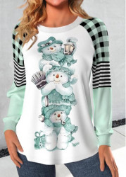 Modlily Mint Green Patchwork Snowman Print Christmas Sweatshirt - M