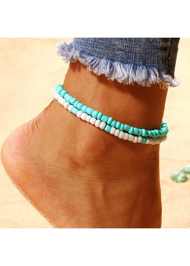 Modlily Mint Green Polyresin Beaded Layered Anklet - One Size