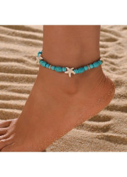 Modlily Mint Green Polyresin Starfish Beaded Anklet - One Size