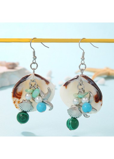 Modlily Mint Green Shell Pearl Starfish Earrings - One Size