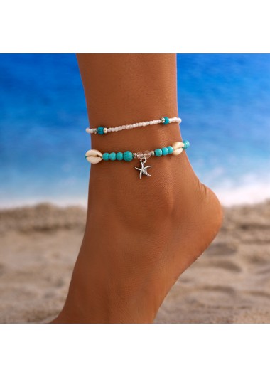 Modlily Mint Green Shell Polyresin Anklets Set - One Size