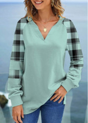 Modlily Mint Green Split Plus Size Plaid Sweatshirt - 1X