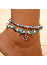 Modlily Mint Green Starfish Alloy Layered Anklets - One Size