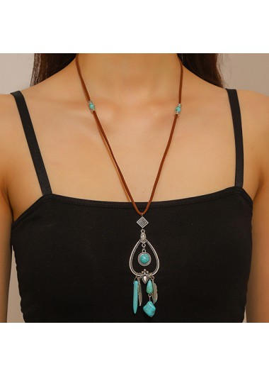 Modlily Mint Green Teardrop Turquoise Alloy Necklace - One Size