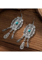 Modlily Mint Green Tribal Turquoise Alloy Earrings - One Size