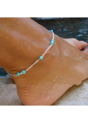 Modlily Mint Green Turquoise Beaded Alloy Anklet - One Size