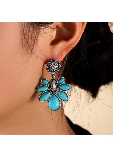 Modlily Mint Green Turquoise Design Alloy Earrings - One Size