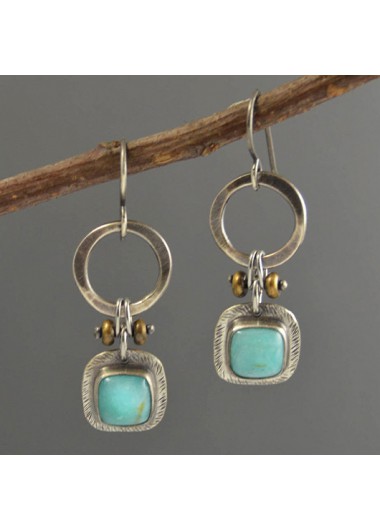 Modlily Mint Green Turquoise Design Metal Earrings - One Size