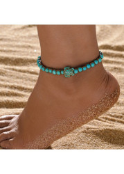 Modlily Mint Green Turtle Beaded Polyresin Anklet - One Size