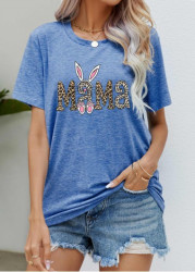 Modlily Mother&apos;s Day Dusty Blue Letter Print T Shirt - S