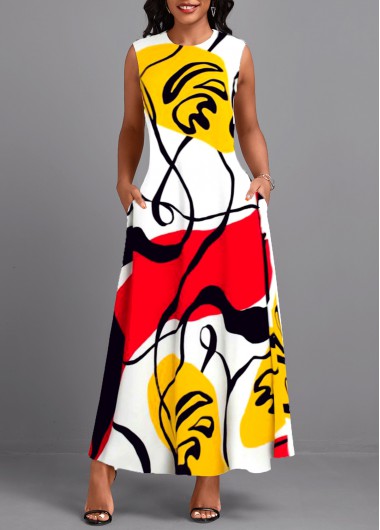 Modlily Multi Color Breathable Graffiti Print Maxi Dress - S