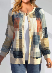 Modlily Multi Color Button Geometric Print Long Sleeve Cardigan - XL