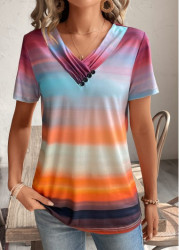 Modlily Multi Color Button Ombre Short Sleeve T Shirt - S