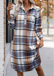 Modlily Multi Color Button Plaid A Line Long Sleeve Dress - M