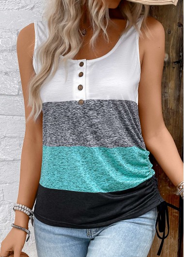 Modlily Multi Color Button Striped Sleeveless Scoop Neck Tank Top - M