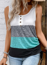 Modlily Multi Color Button Striped Sleeveless Scoop Neck Tank Top - M