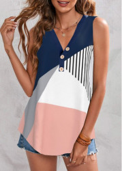 Modlily Multi Color Button V Neck Tank Top - S