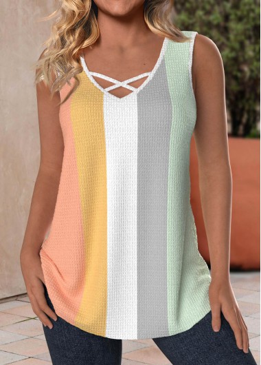 Modlily Multi Color Criss Cross V Neck Tank Top - S