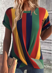 Modlily Multi Color Cross Hem Short Sleeve T Shirt - S