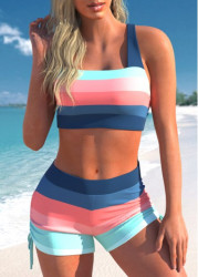 Modlily Multi Color Cross Strap Striped Bikini Set - XL