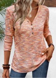 Modlily Multi Color Long Sleeve V Neck T Shirt - S