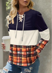 Modlily Multi Color Patchwork Plaid Long Sleeve Sweatshirt - S