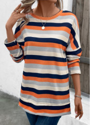 Modlily Multi Color Patchwork Striped Long Sleeve T Shirt - S